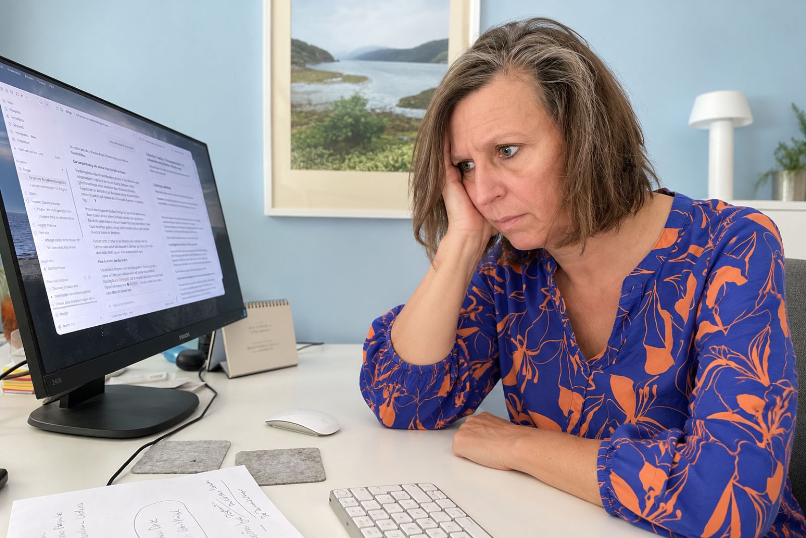 Beate Schranz am Schreibtisch vor dem Bildschirm